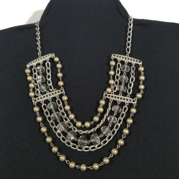Sparkly Choker Necklace 5 Strands of Crystals, Beads and Chains - Picture 1 of 10